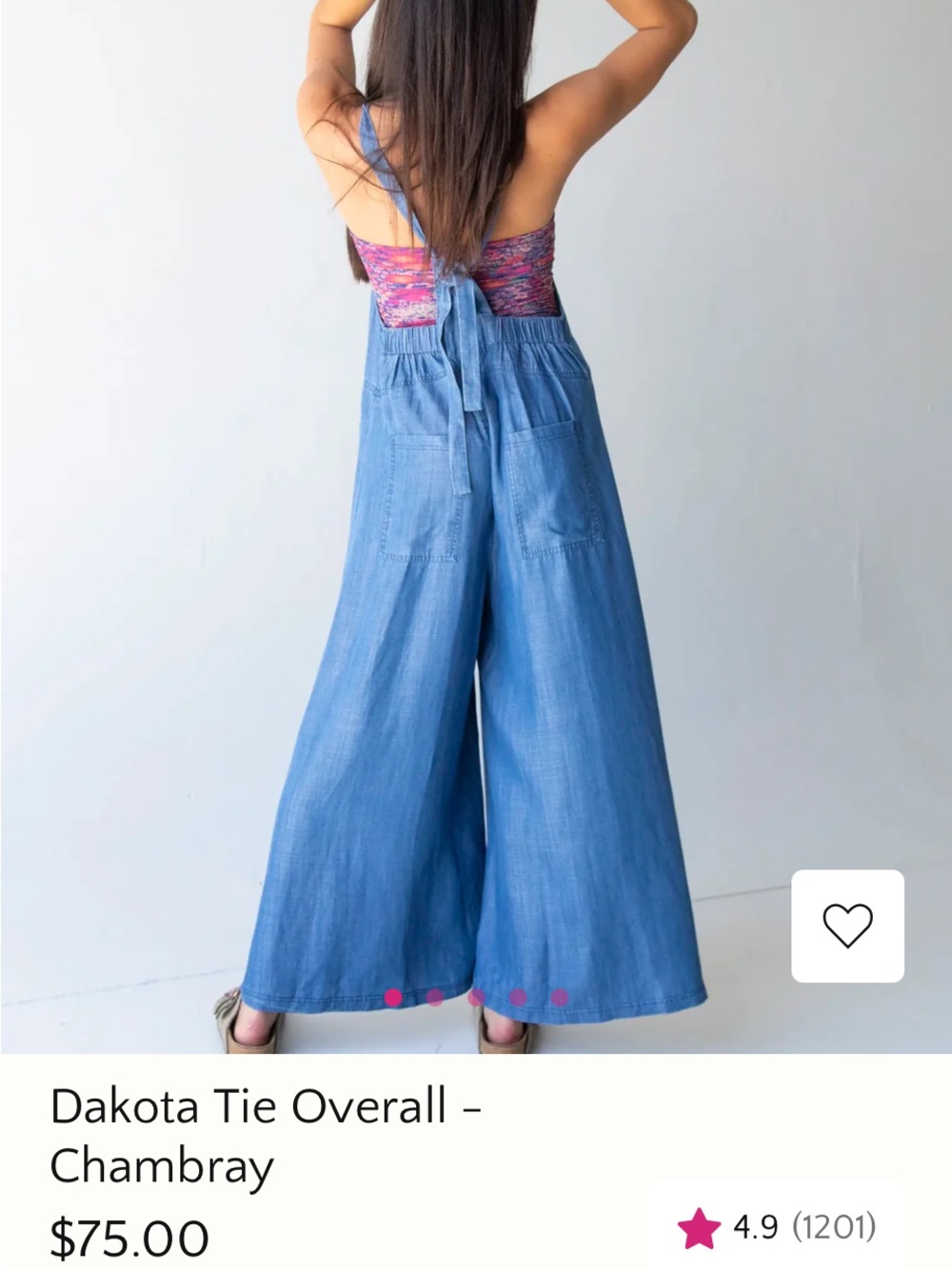 NATURAL LIFE Chambray Wide-Leg Tie-Back Overalls size med/large